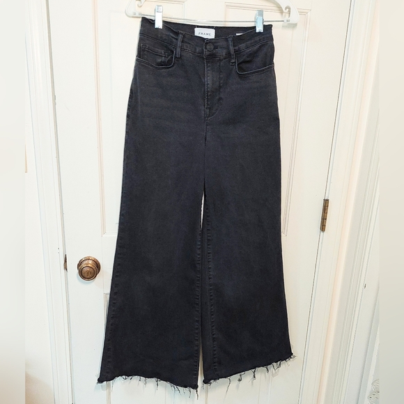 Frame Denim Black Le Palazzo Crop in Film Noir, Size 28 - Picture 2 of 10